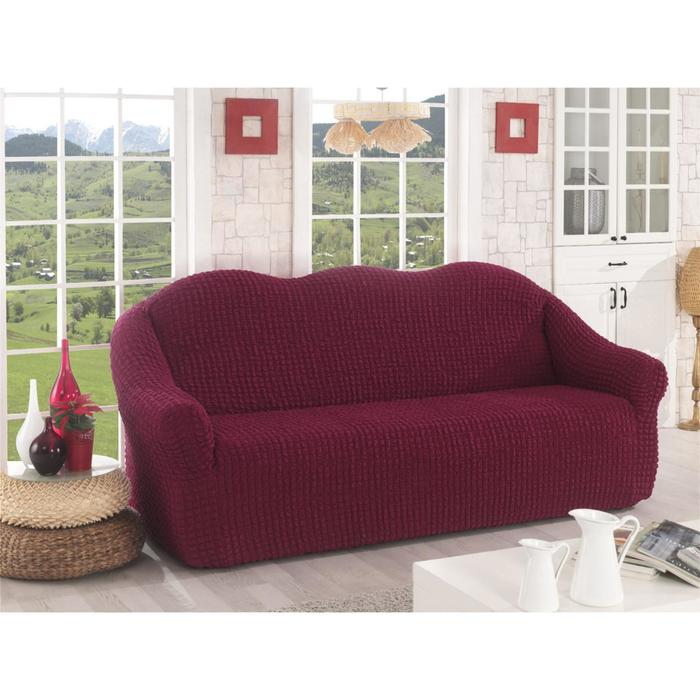 фото Чехол для трёхместного дивана karna, без юбки, цвет бордовый