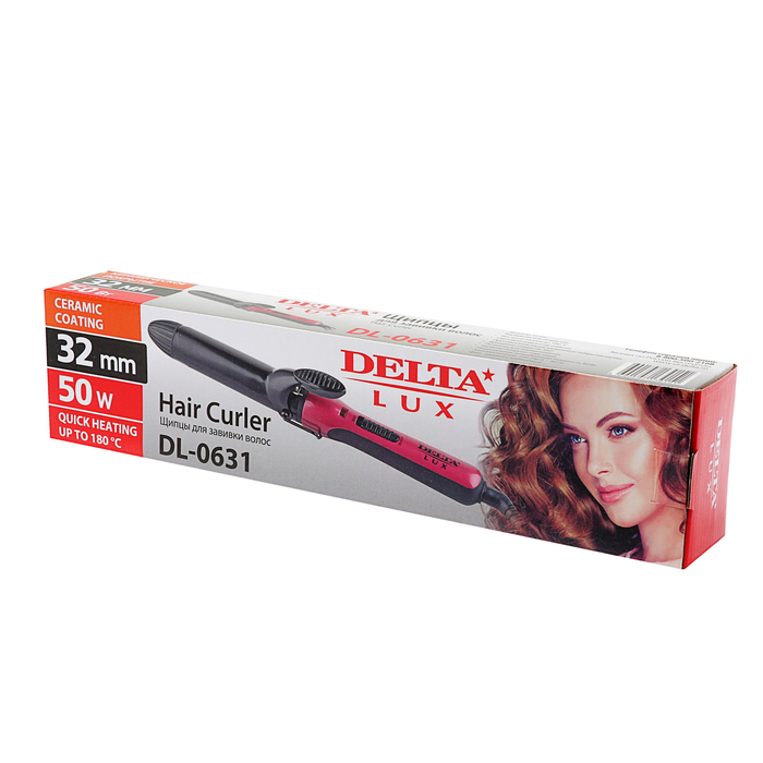 Плойка DELTA LUX DL-0631, 50 Вт, 180?С, керам.покрытие, d=32 мм, черно-розовый