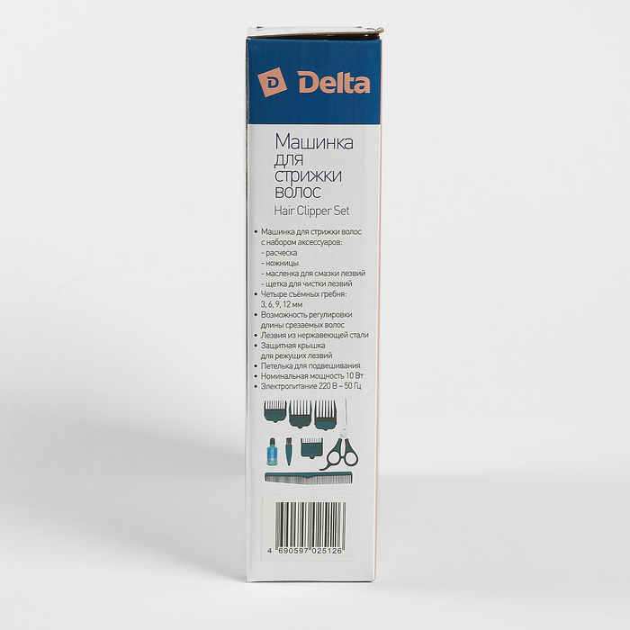 Машинка для стрижки DELTA DL-4013, 10 Вт, лезвия из нерж. ст., 4 насадки, синяя