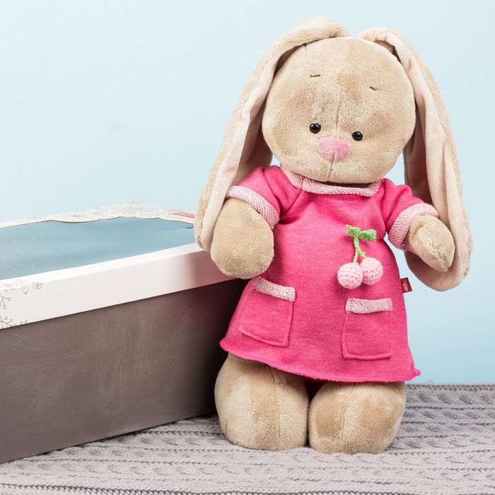 Мягкая игрушка "Зайка Ми" в розовом платье с вишенкой, 32 см