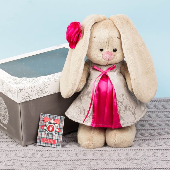 Мягкая игрушка "Зайка Ми в сером платье из жаккарда" 25 см