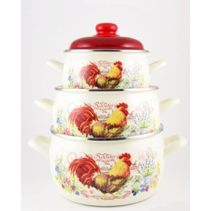 Набор посуды 6 предметов с металлическими крышками (2,2л, 4л, 5,3л) Золотой Петушок