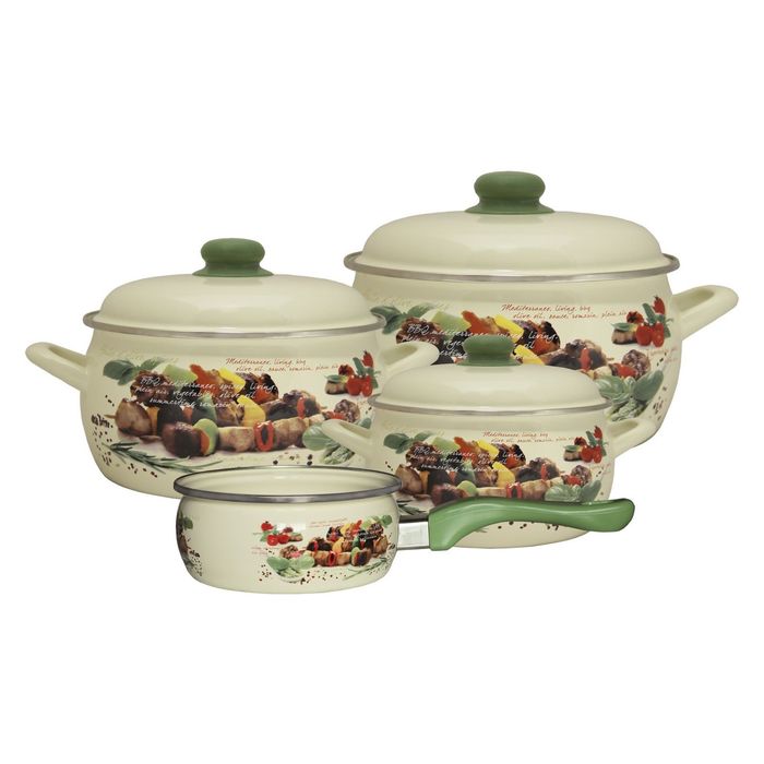 Набор посуды 7 предметов (2,2л, 4л, 5,3л, ковш 1,3л), с металлическими крышками Пикник