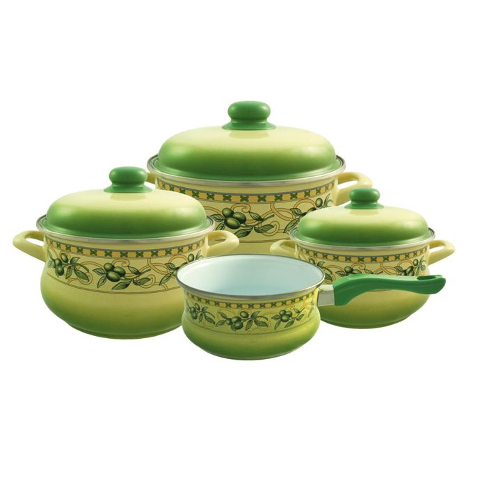 Набор посуды 7 предметов (кастрюля 2,0л, 3,5л, 5,5л с металлическими крышками, ковш 1,5л без крышки)