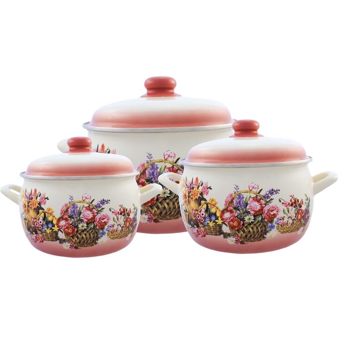 Набор посуды 6 предметов (кастрюли 2,2 л, 4,0л, 5,3 л с металлическими крышками) Краски лета   26352