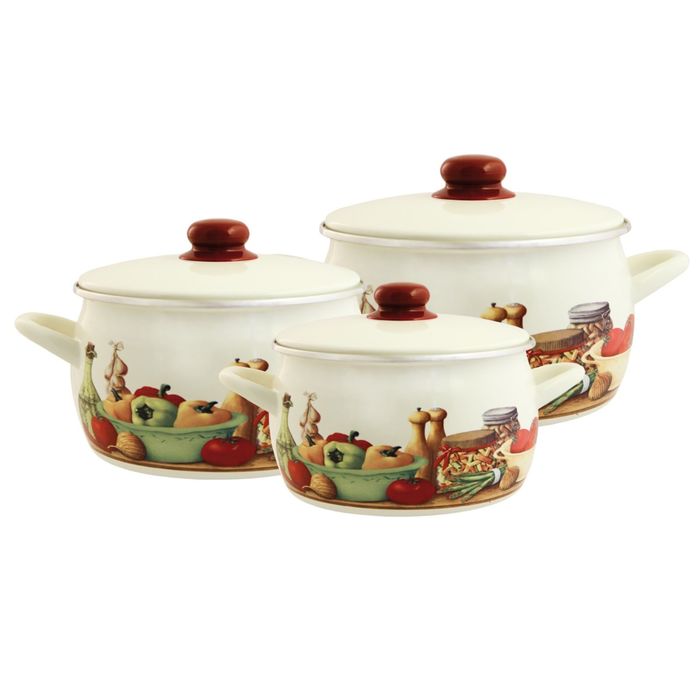 Набор посуды 6 предметов (кастрюли 2,2 л, 4,0л, 5,3 л с металлическими крышками) Вилладжо