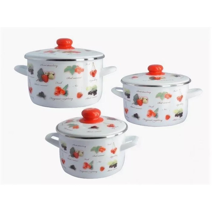 Набор посуды 6 предметов (2,0л, 4,0л, 5,0л с металлическими крышками) Ягоды