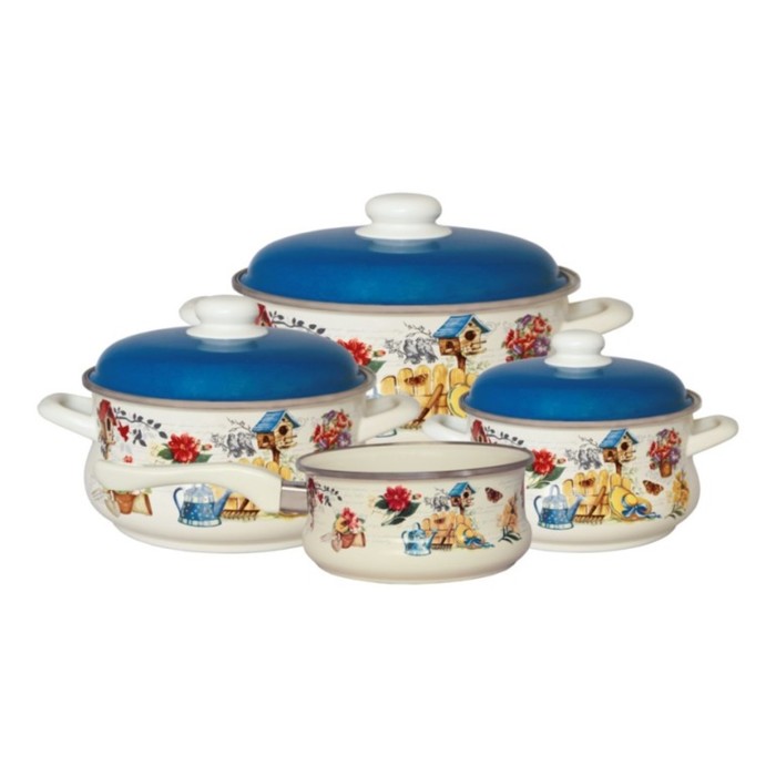 Набор посуды 7 предметов (2,0л, 3,5л, 5,5л + ковш 1,5л в подарок), мет.крышки Дача