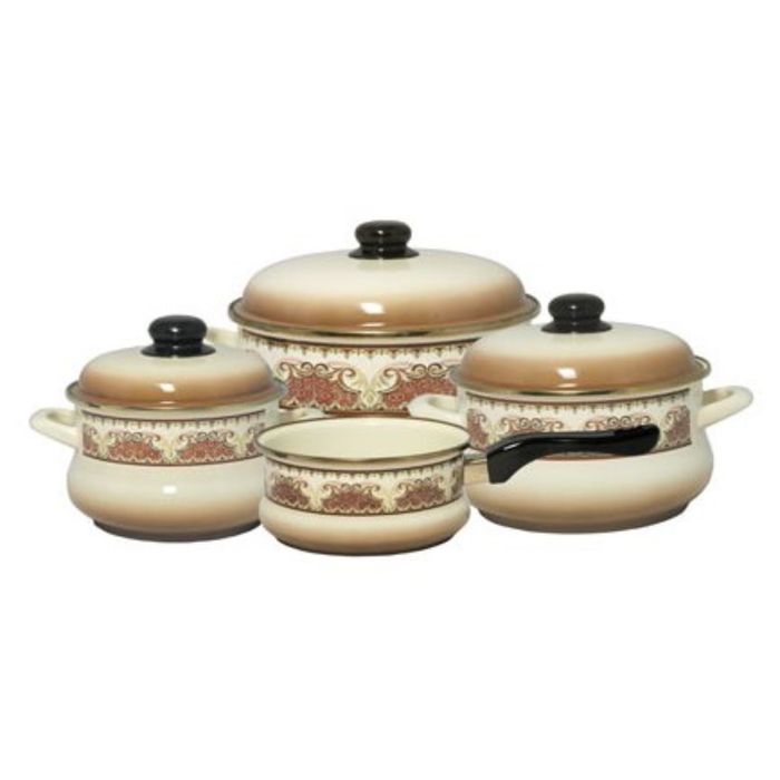 Набор посуды 7 предметов (кастрюля 2л, 3,5л, 5,5л с металлическими крышками, ковш 1,5л без крышки) Т