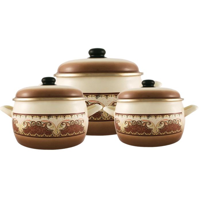 Набор посуды, 6 предметов: кастрюли 3 л, 4 л, 5,3 л, с металлическими крышками, терракот