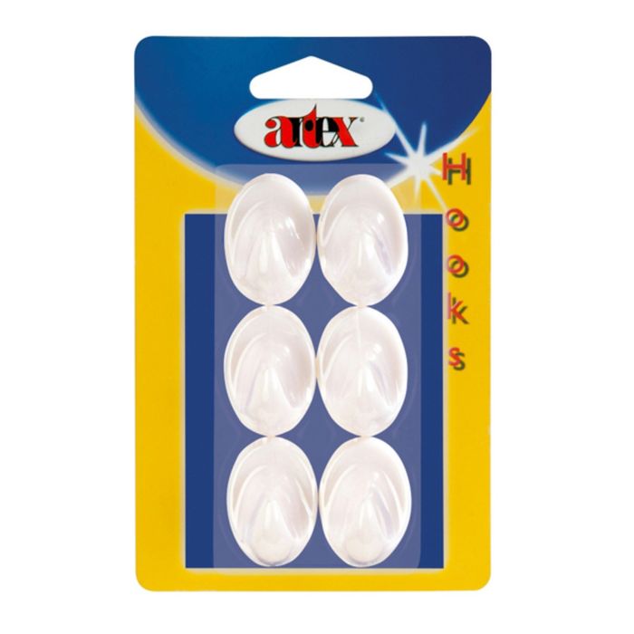 Набор крючков самоклеящихся, пластик, 6 шт, белый