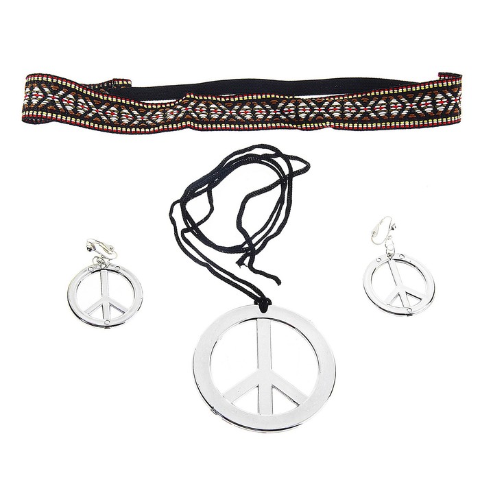 Карнавальный набор "Хиппи", 3 предмета: клипсы, подвес, повязка, цвета МИКС