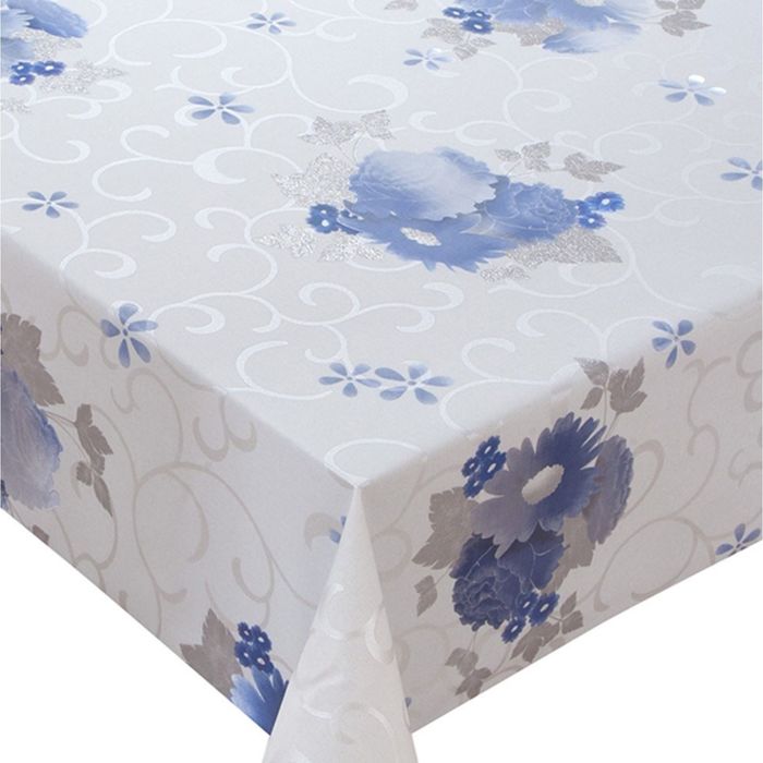 Клеенка столовая "Meiwa" SILKY-204 BLUE, 140 см, рулон 20 п.м., синий