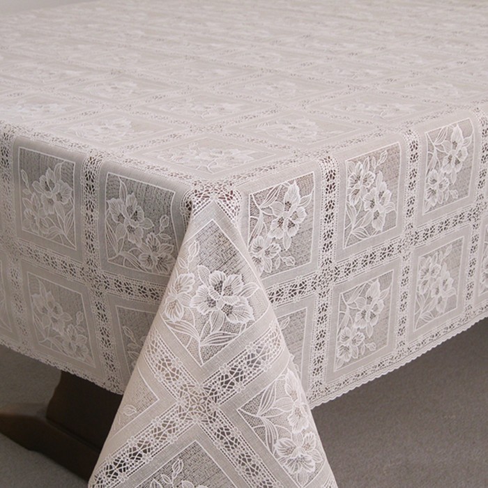 Клеенка столовая "Ажурная", ТВP 7960, 138 см, рулон 15 п.м., бежевый/белый