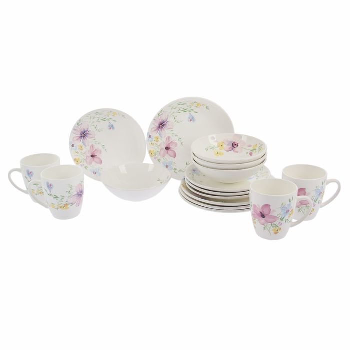 Набор посуды "Соната. Фрезия", 16 предметов: 4 кружки 370 мл, 4 тарелки 22 см, 4 тарелки 19 см, 4 салатника 500 мл