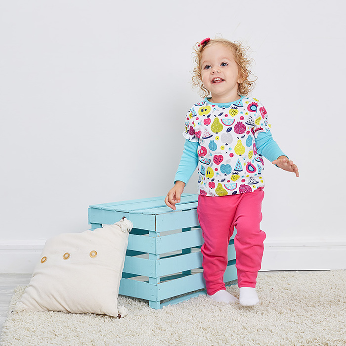 Кофточка детская, рост 74 см, цвет бирюзовый, принт фрукты