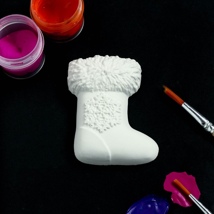 Фигурка под раскраску (с подвесом) "Валенок новогодний" 5х5х2 см, белая