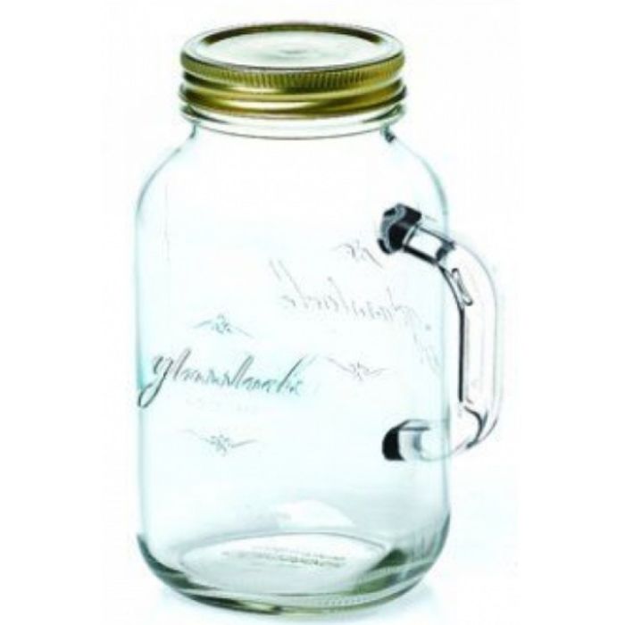 Банка с ручкой 0.5л, кварцевое стекло, крышка золот.цв.