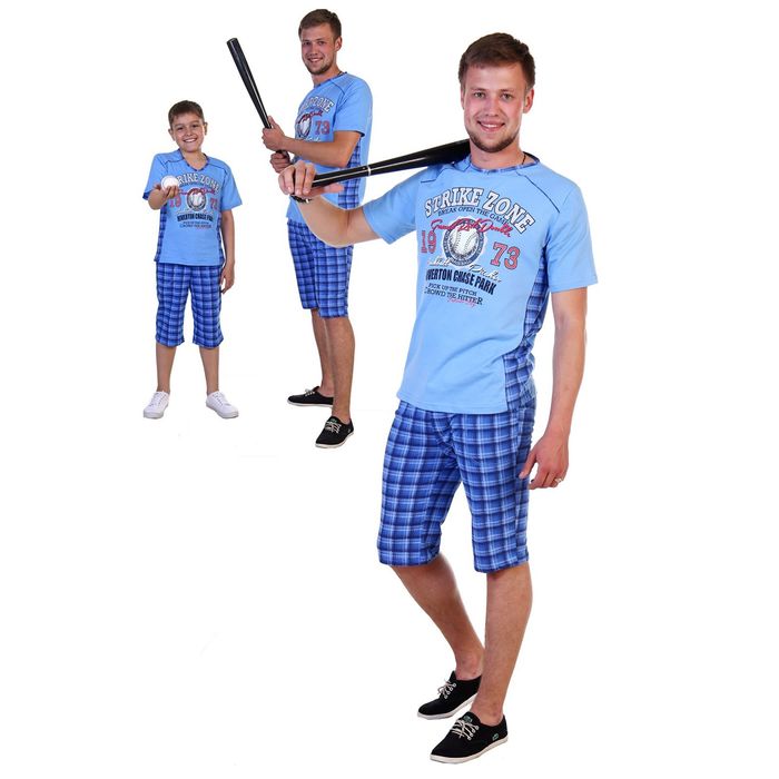 Комплект мужской (джемпер с коротким рукавом, шорты) Бейсбол цвет голубой, р-р 48