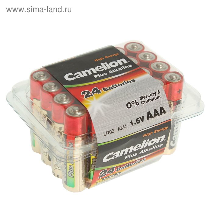 Батарейка алкалиновая Camelion Plus Alkaline, AAA, LR03-24BOX (LR03-PB24), 1.5В, набор 24 шт. батарейки camelion plus alkaline aaa 24 шт pb 24