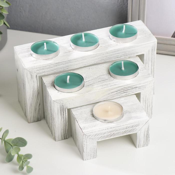 Подсвечник со свечой "Полуквадраты" прованс 15х18х6 см d=4 см