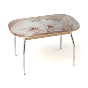 Обеденный стол «Голд Нежность-2», раздвижной, стекло, вставка бабочка, хром, цвет карамель