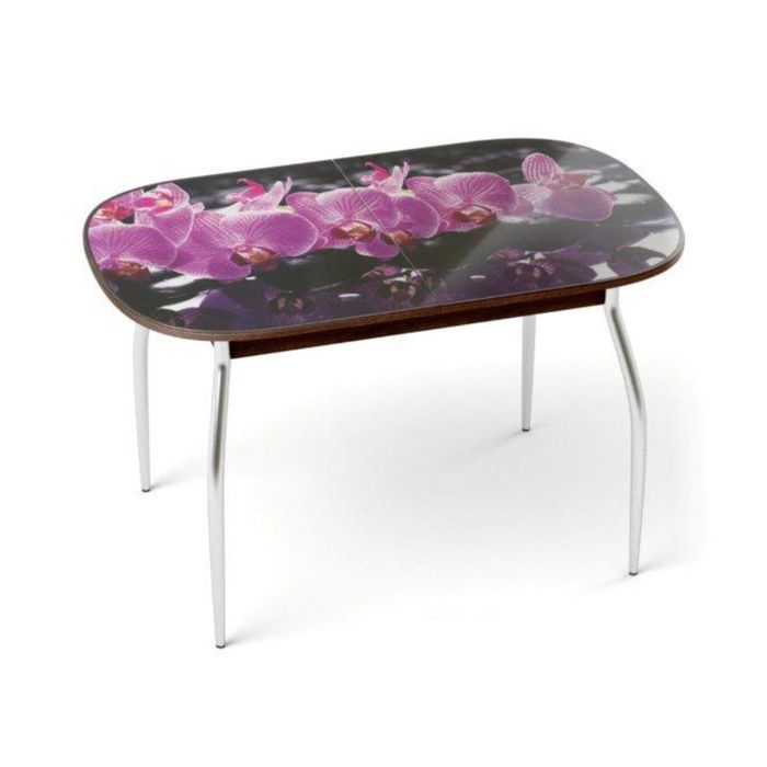 Обеденный стол ГОЛД раздвижной, стекло, механизм вставка "бабочка", подстолье венге, орхидея сиренев