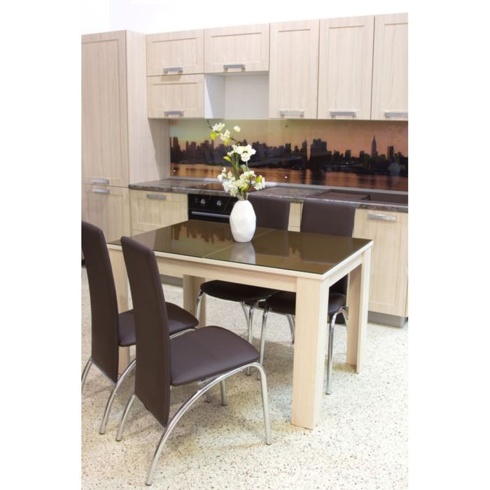 Стол "Бостон" раскладной, 1200(1500)х800 мм, ясень коимбра/стекло капучино