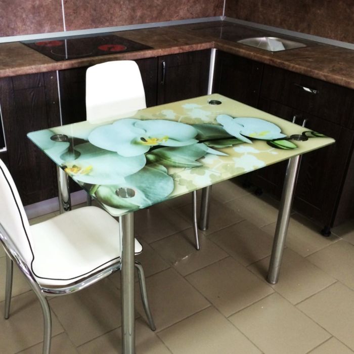 Обеденный стол "Премиум", 1000 х 700 мм, фотопечать белая орхидея