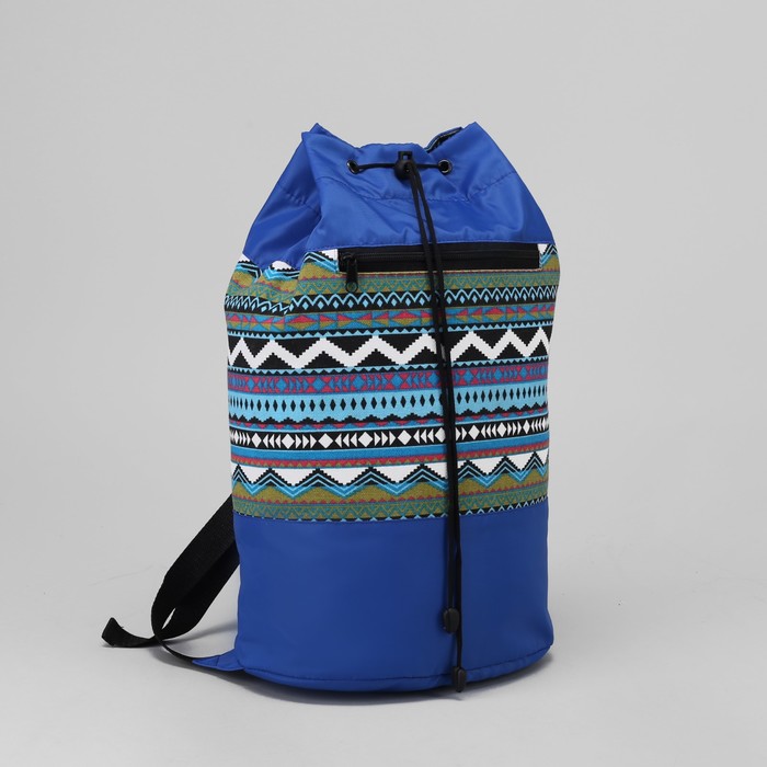 Рюкзак молодёжный, отдел на стяжке, наружный карман, цвет голубой/орнамент