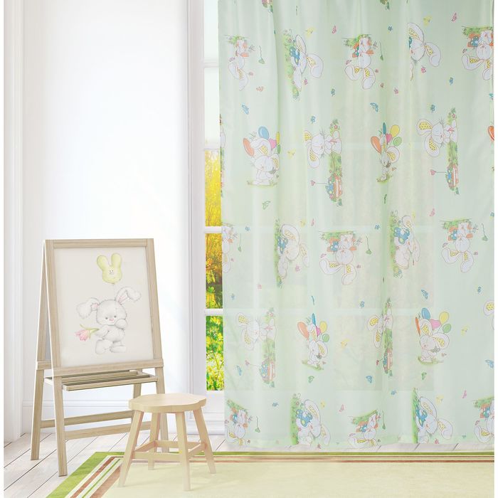 Тюль "Этель" 135х270 см Весёлый зайчик без утяжелителя, 100% п/э