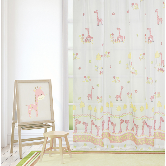 Тюль "Этель" 135х270 см Весёлые жирафы без утяжелителя, 100% п/э