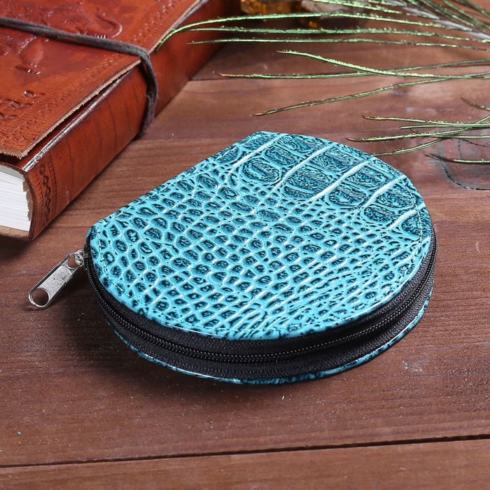 Кошелёк женский, 1 отдел на молнии, крокодил бирюзовый