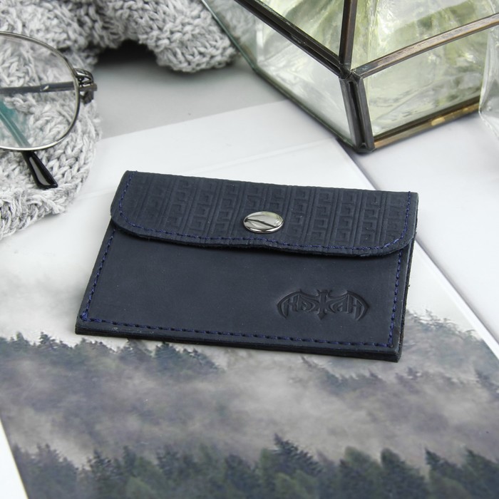 Футляр для монет на клапане, 1 отдел, наружный карман, цвет тёмно-синий