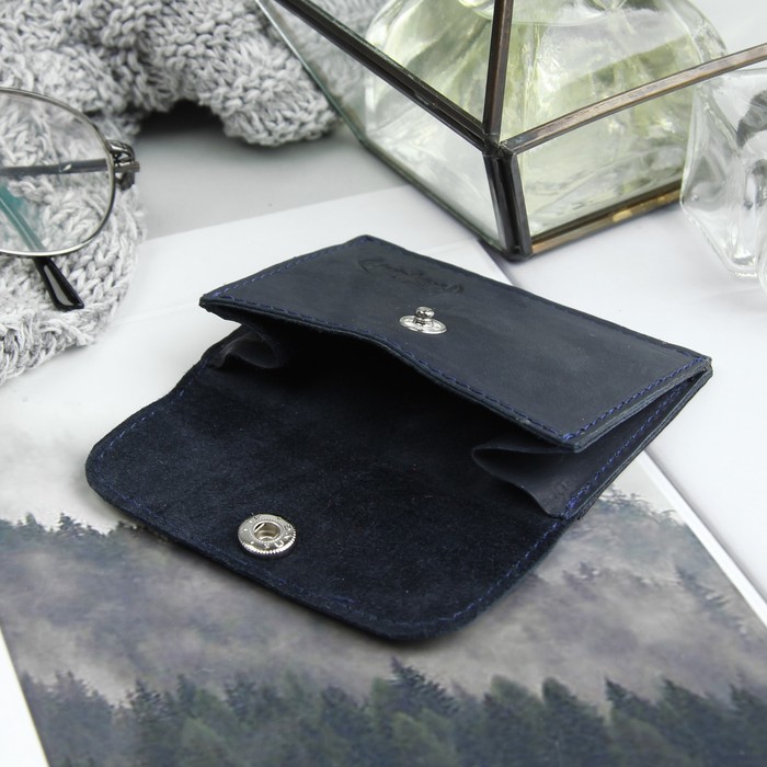 Футляр для монет на клапане, 1 отдел, наружный карман, цвет тёмно-синий