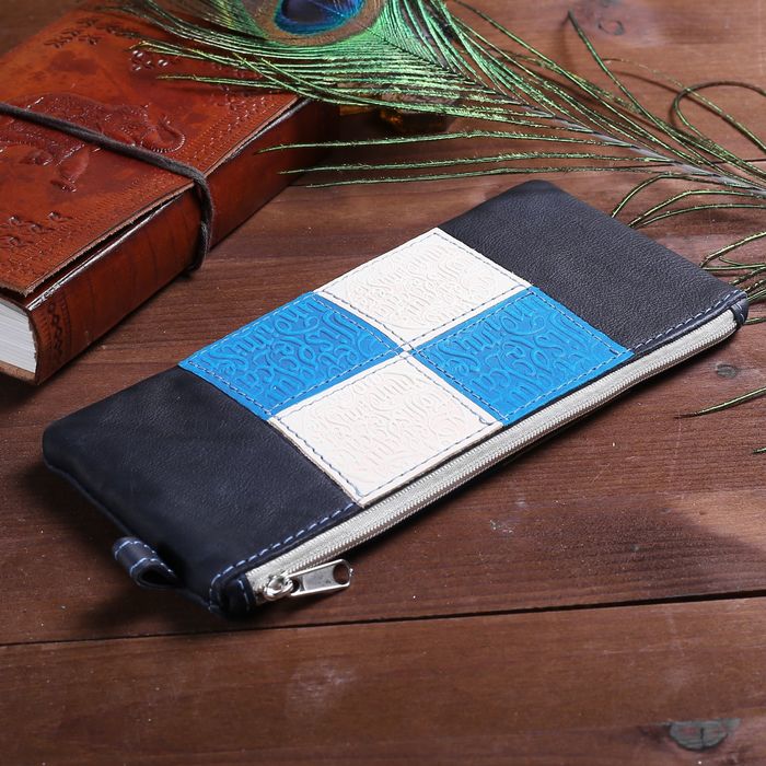 Кошелёк женский, 1 отдел на молнии, цвет синий/голубой/бежевый