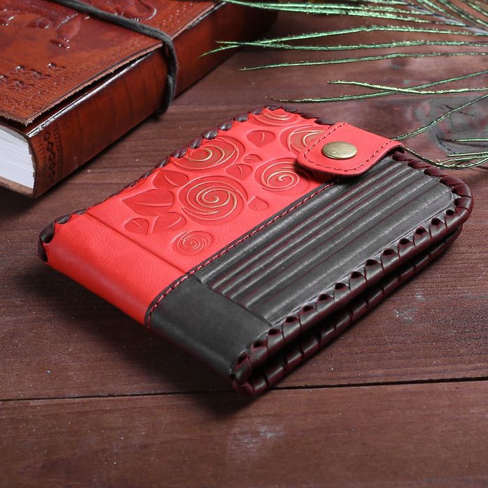 Кошелёк женский, 2 отдела, для карт, для монет, цвет красный/коричневый