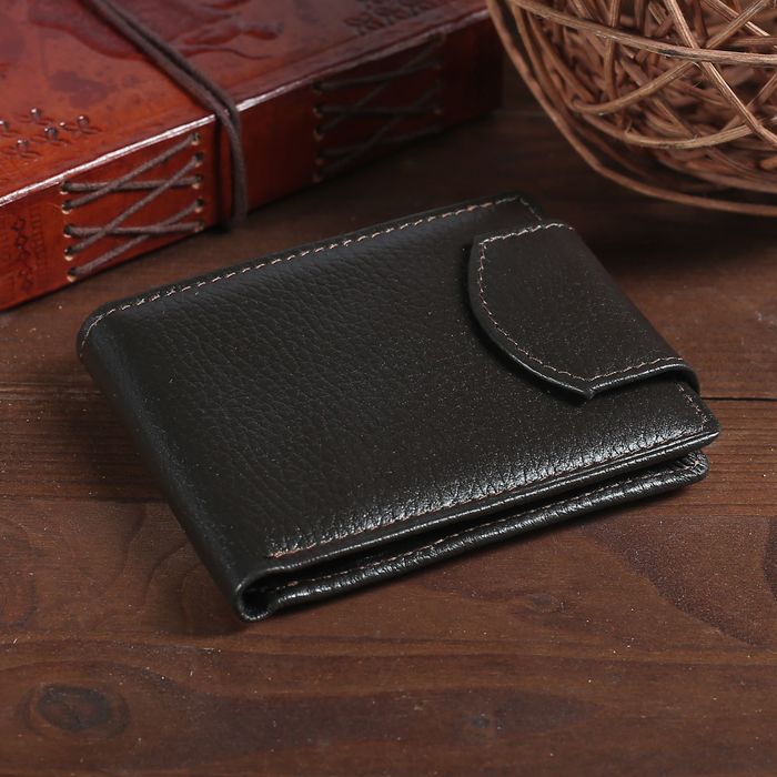 Портмоне на кнопке, 2 отдела, для карт, монет, флотер, цвет коричневый