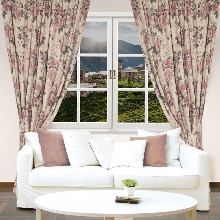 Штора портьерная "Этель" 135х250 см + держатель Цветочная композиция, блэкаут, 100% п/э