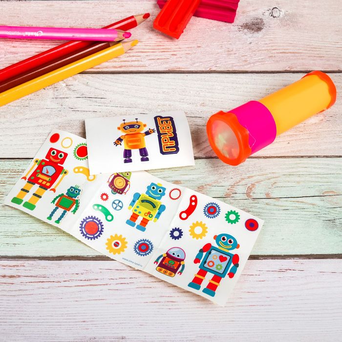 Калейдоскоп пластиковый с наклейками "Робот", 10 см