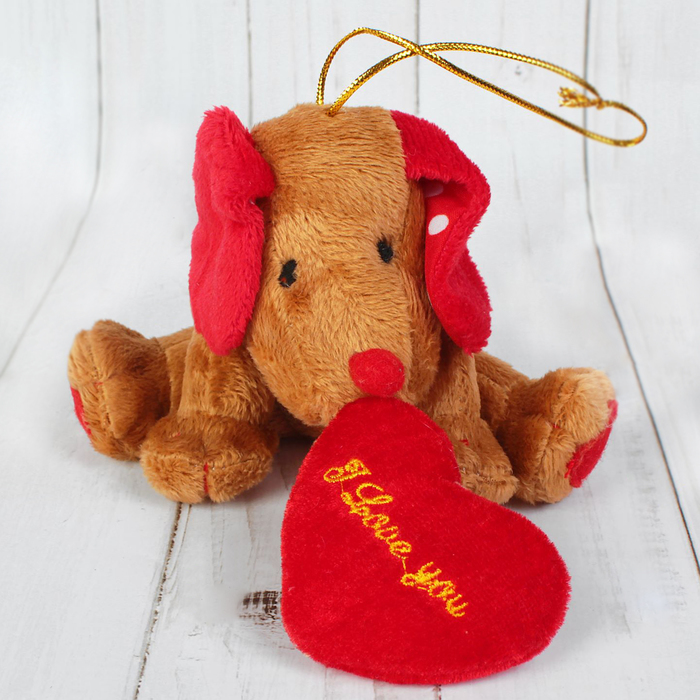 Мягкая игрушка-подвеска "Пёсик с сердцем", ушки в горошек, цвета МИКС