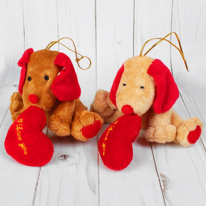 Мягкая игрушка-подвеска "Пёсик с сердцем", ушки в горошек, цвета МИКС