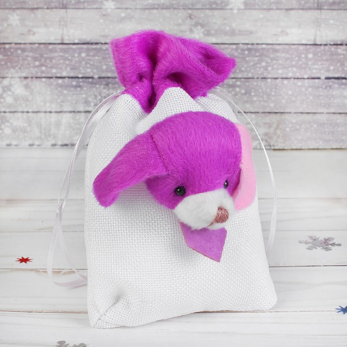 Мешок для подарков "Собачка" в галстуке с завязками, цвета МИКС