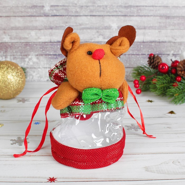 Подарочная упаковка "Новый год" в клетку, виды МИКС