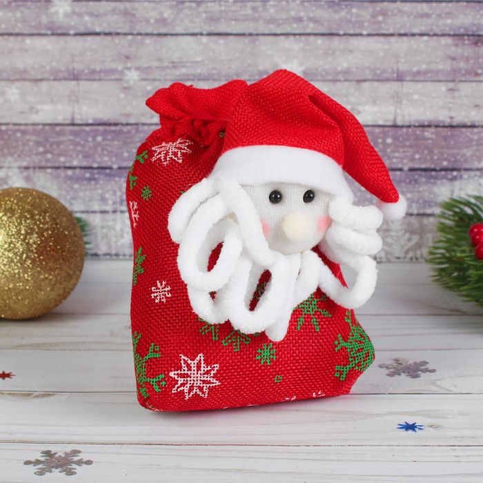 Мешок для подарков "Новый год" в снежинку, вместимость 200 гр., виды МИКС