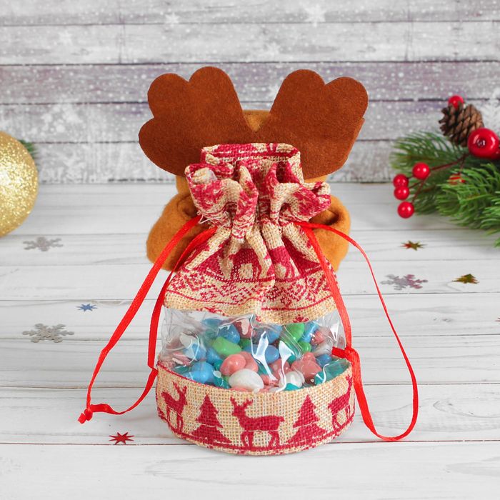 Подарочная упаковка "Новый год" с арнаментом, вместимость 200 гр., виды МИКС