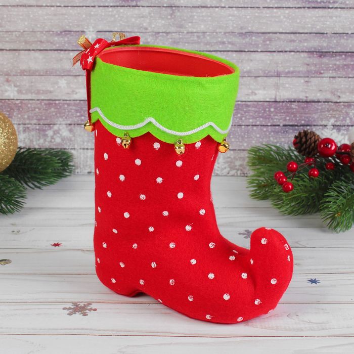 Подарочная упаковка "Сапожок" в горошек с бантиком