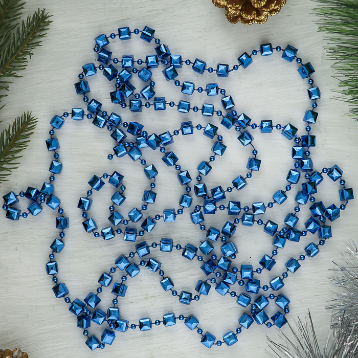 Бусы на ёлку 270 см "Кубики" синие d-0,7 см