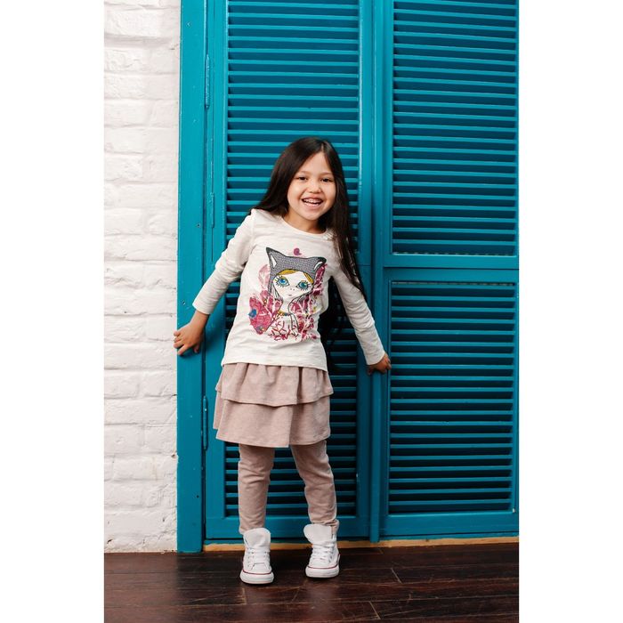 Брюки для девочки, рост 110 см, цвет бежевый меланж 151-326-25