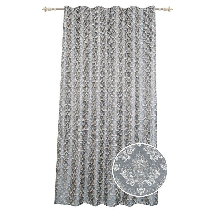 Штора "Коронка" 200х260 см, шт.лента,жаккард, серый, 205 гр/м2, п/э 100%